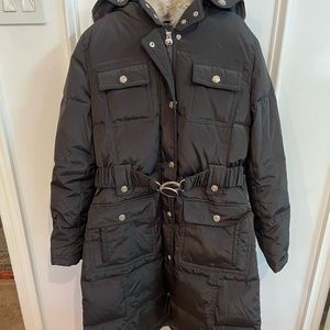 Long Black Belted Puffer Jacket